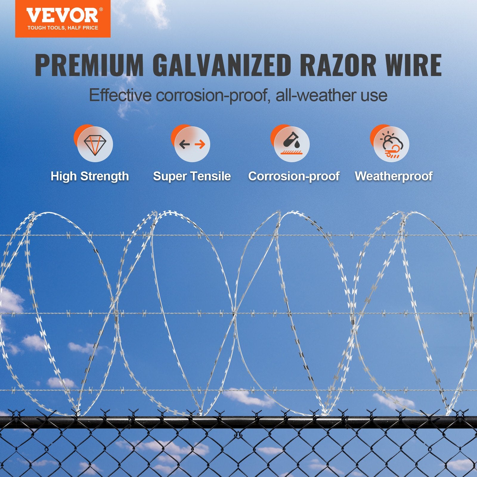 Razor Wires, 98 ft Razor Barbed Wire, 2 Rolls Razor Wire Fencing Razor Fence, Double Spiral Razor Ribbon V952-JSSWDPCS98YCM0CYFV0