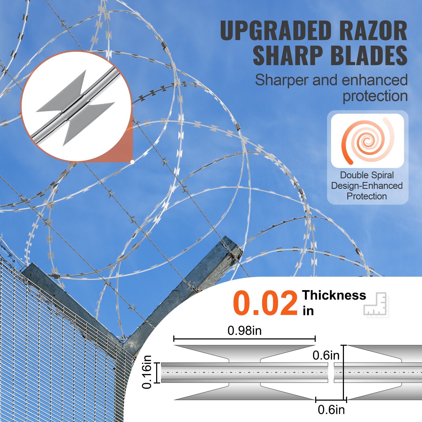 Razor Wires, 98 ft Razor Barbed Wire, 2 Rolls Razor Wire Fencing Razor Fence, Double Spiral Razor Ribbon V952-JSSWDPCS98YCM0CYFV0