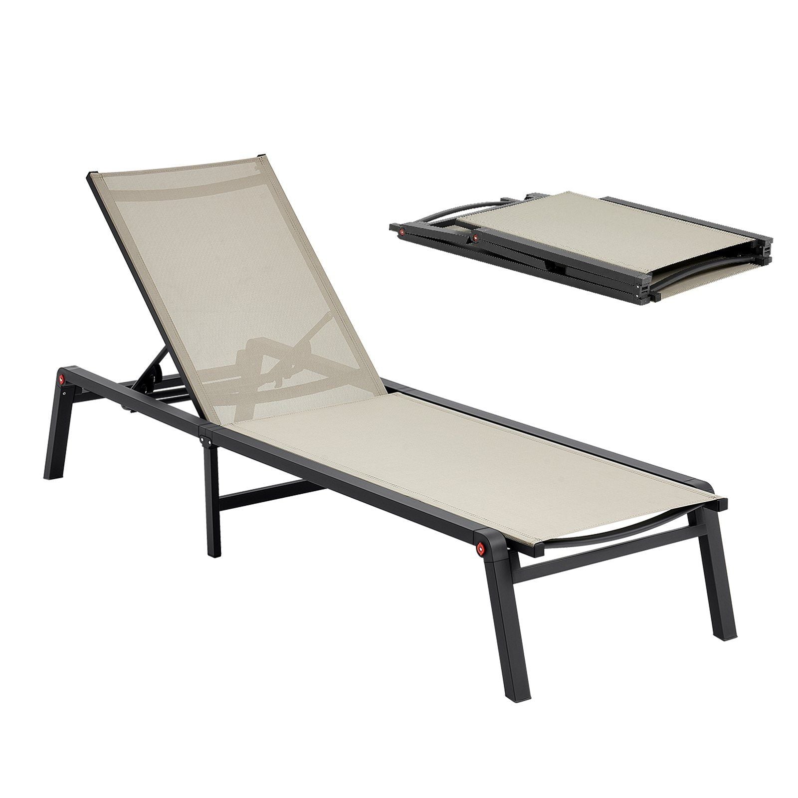 Outdoor Chaise Lounge Chair, 181 kg Weight Capacity, Foldable Sun Tanning Chair, 5 Adjustable Positions, Easy V952-JSTYGDTYKQSKCV0XW001V0