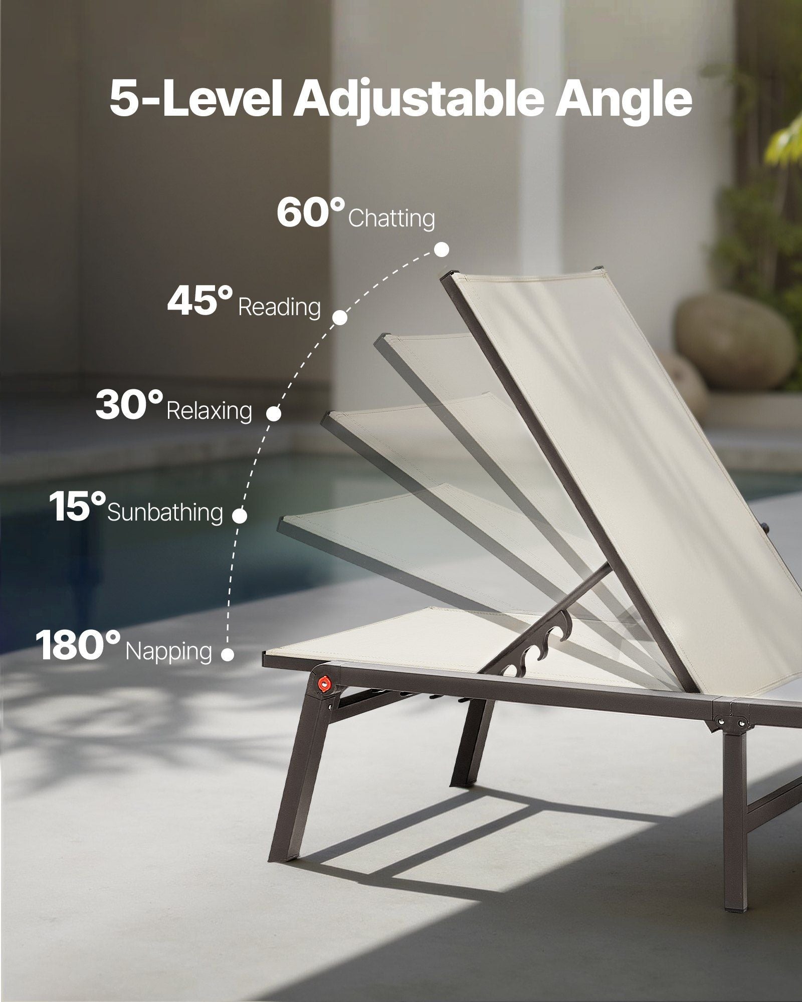 Outdoor Chaise Lounge Chair, 181 kg Weight Capacity, Foldable Sun Tanning Chair, 5 Adjustable Positions, Easy V952-JSTYGDTYKQSKCV0XW001V0