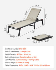 Outdoor Chaise Lounge Chair, 181 kg Weight Capacity, Foldable Sun Tanning Chair, 5 Adjustable Positions, Easy V952-JSTYGDTYKQSKCV0XW001V0