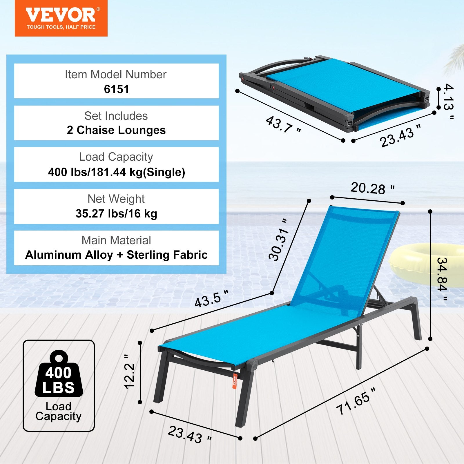 Chaise Lounge Chair Outdoor Patio Lounge Chair Adjustable 5-Position 2 pcs V952-JSTYGDTYLSKZUN91KV0
