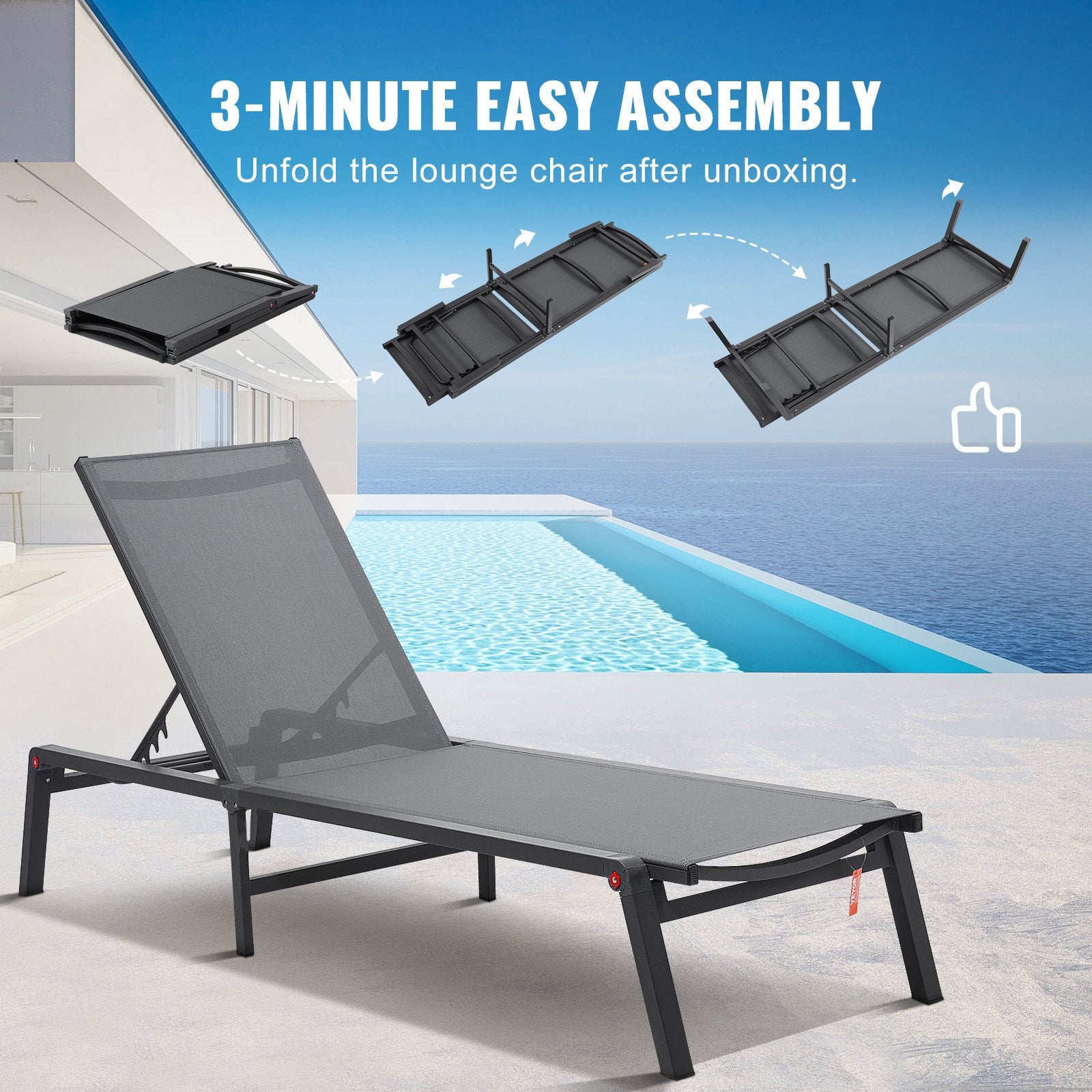 Chaise Lounge Chair Outdoor, Aluminum Patio Lounge Chair with Adjustable 5-Position, Folding Pool Lounge V952-JSTYGDTYSHSKFZGT3V0
