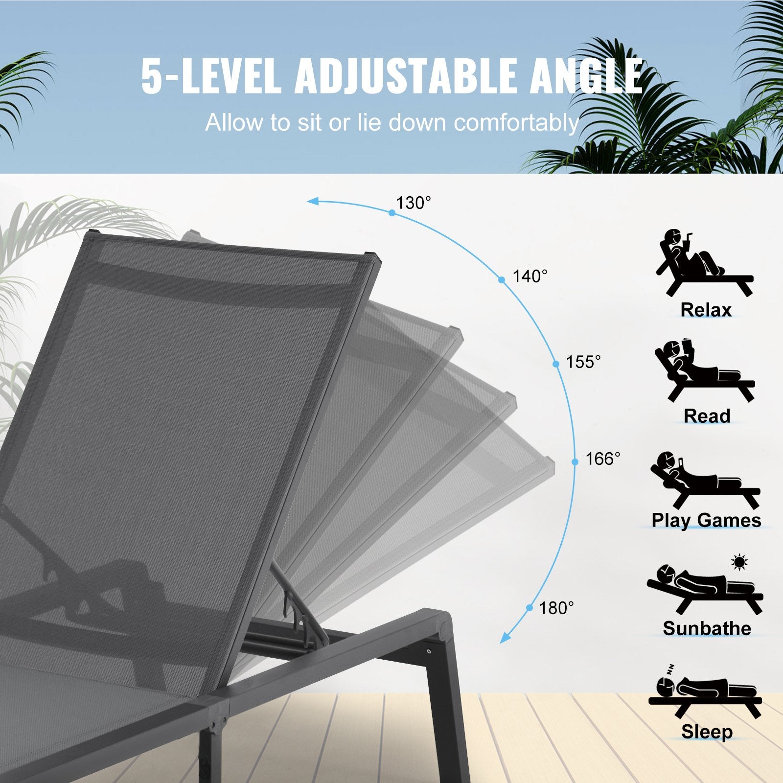 Chaise Lounge Chair Outdoor, Aluminum Patio Lounge Chair with Adjustable 5-Position, Folding Pool Lounge V952-JSTYGDTYSHSKFZGT3V0
