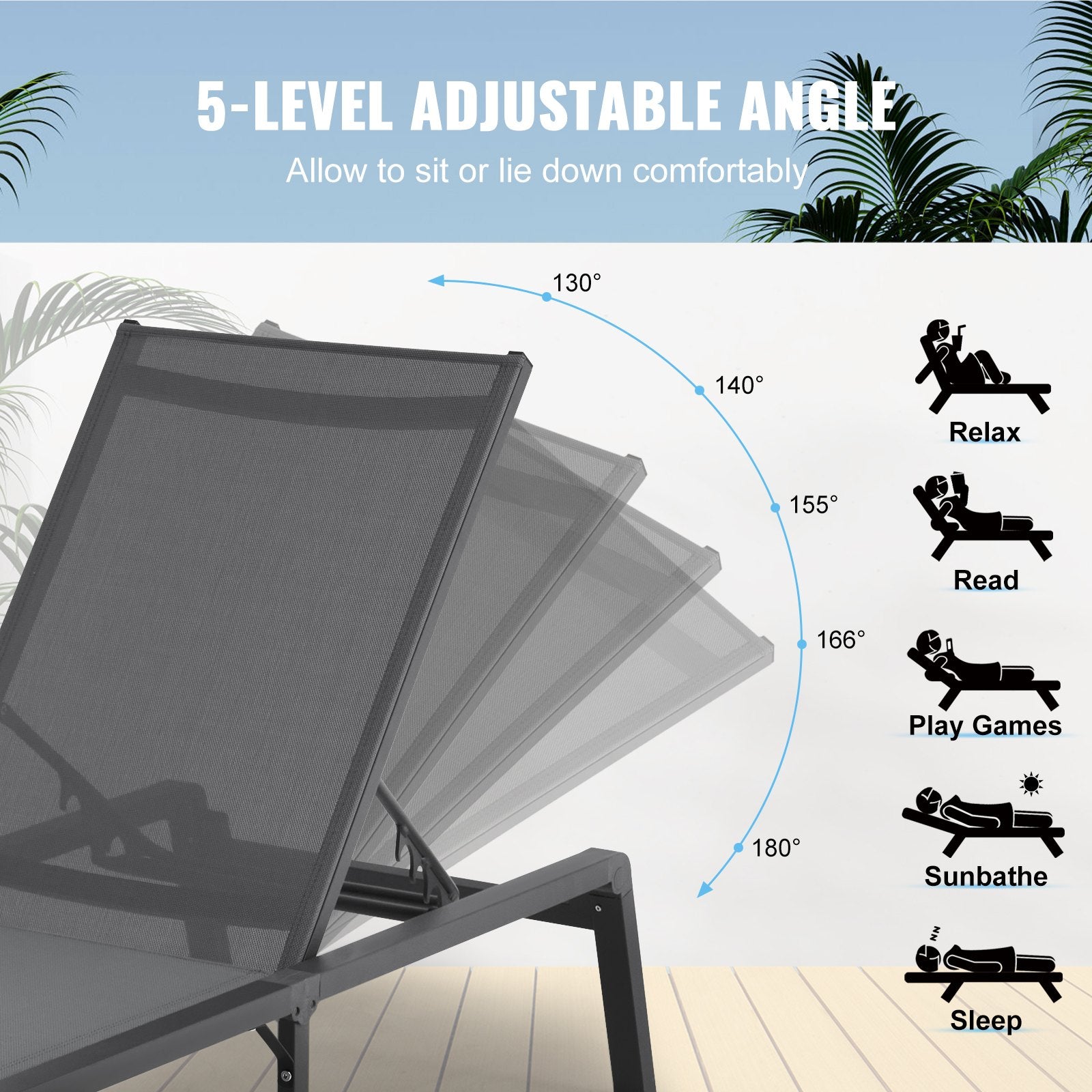 Chaise Lounge Chair Outdoor Patio Lounge Chair Adjustable 5-Position 2 pcs V952-JSTYGDTYSHSKGTUY1V0