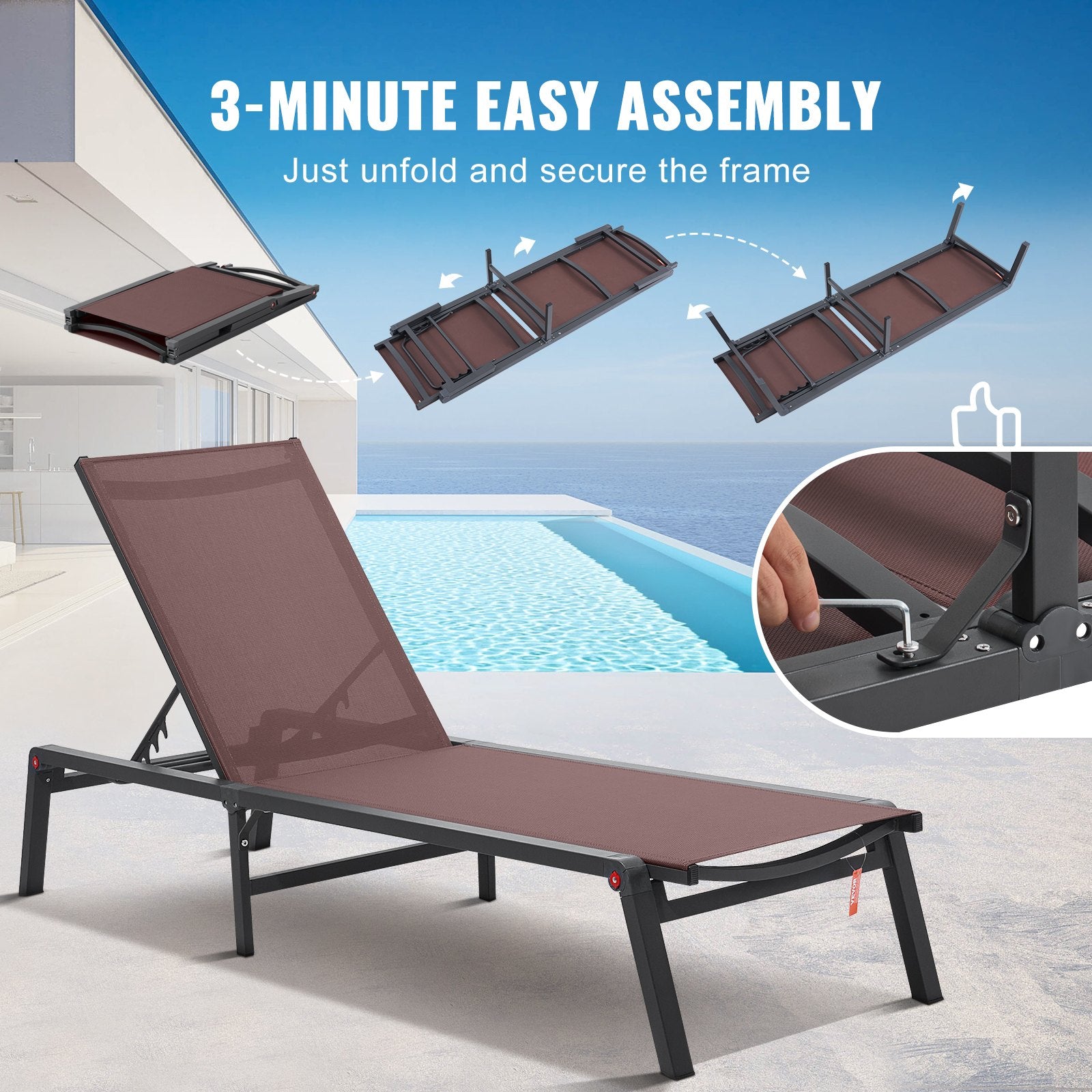 Chaise Lounge Chair Outdoor Patio Lounge Chair Adjustable 5-Position 2 pcs V952-JSTYGDTYZSKZ22E76V0