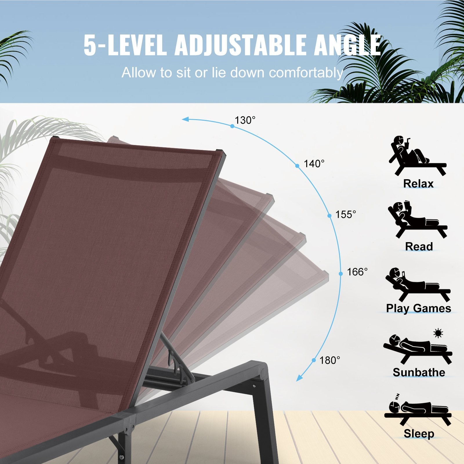 Chaise Lounge Chair Outdoor Patio Lounge Chair with Adjustable 5-Position V952-JSTYGDTYZSKZQSE59V0