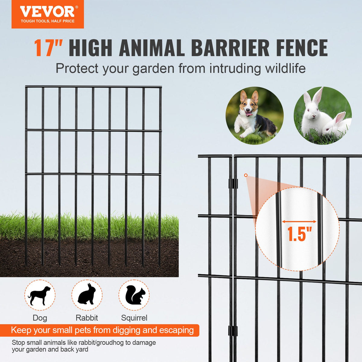 Garden Fence, No Dig Fence 44(H)x33(L)cm Animal Barrier Fence, Underground Decorative Garden Fencing with V952-JSWL1713INCH25Y8XV0