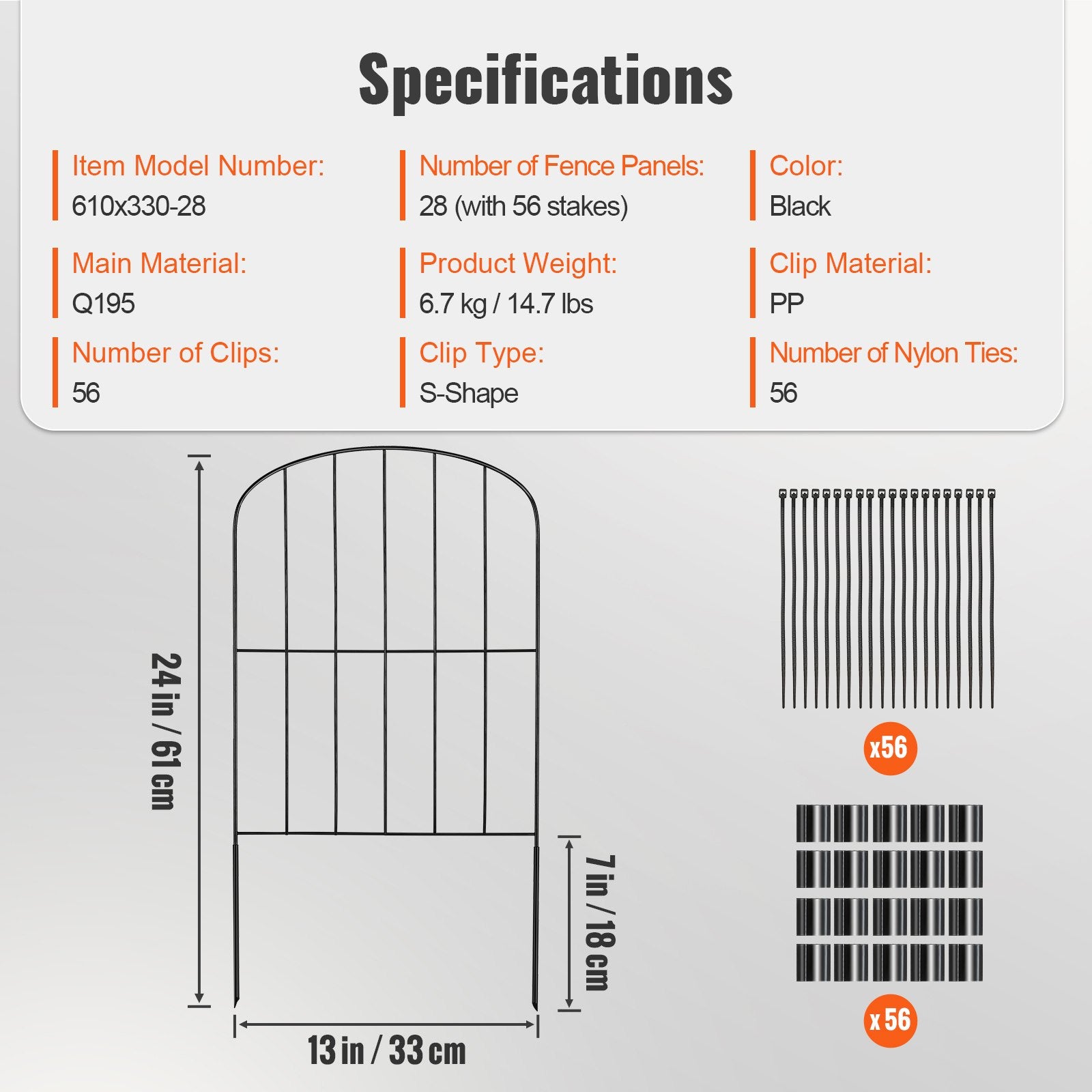 Garden Fence, No Dig Fence 61 x 33 cm Animal Barrier Fence, Underground Decorative Garden Fencing with 5.08 V952-JSWL2413INCHNOKRCV0