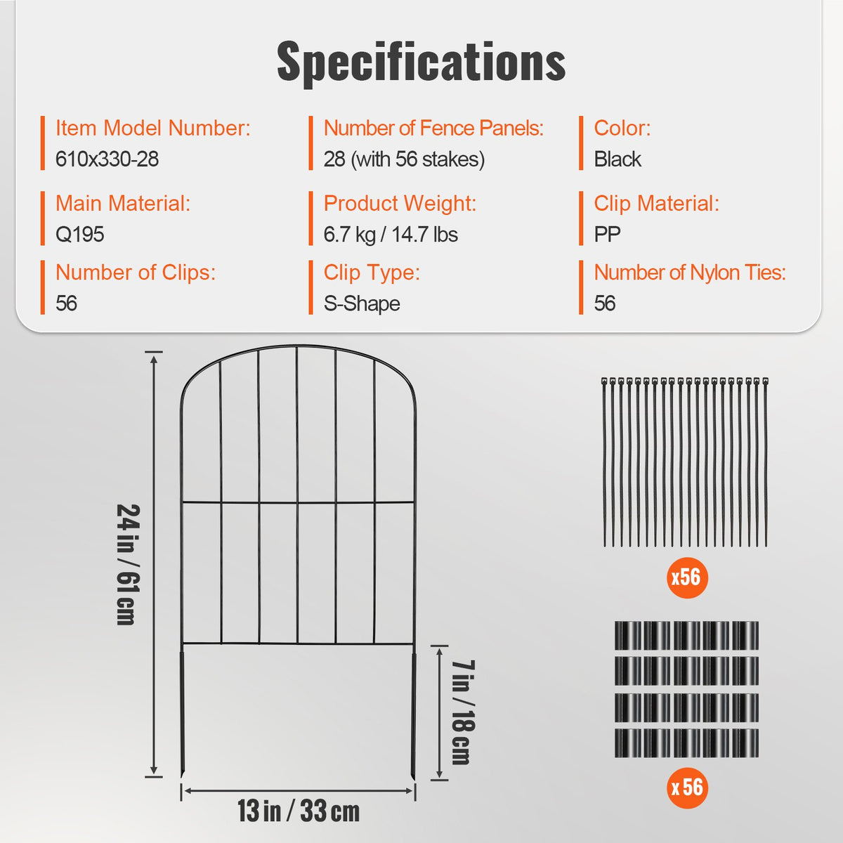 Garden Fence, No Dig Fence 61 x 33 cm Animal Barrier Fence, Underground Decorative Garden Fencing with 5.08 V952-JSWL2413INCHNOKRCV0