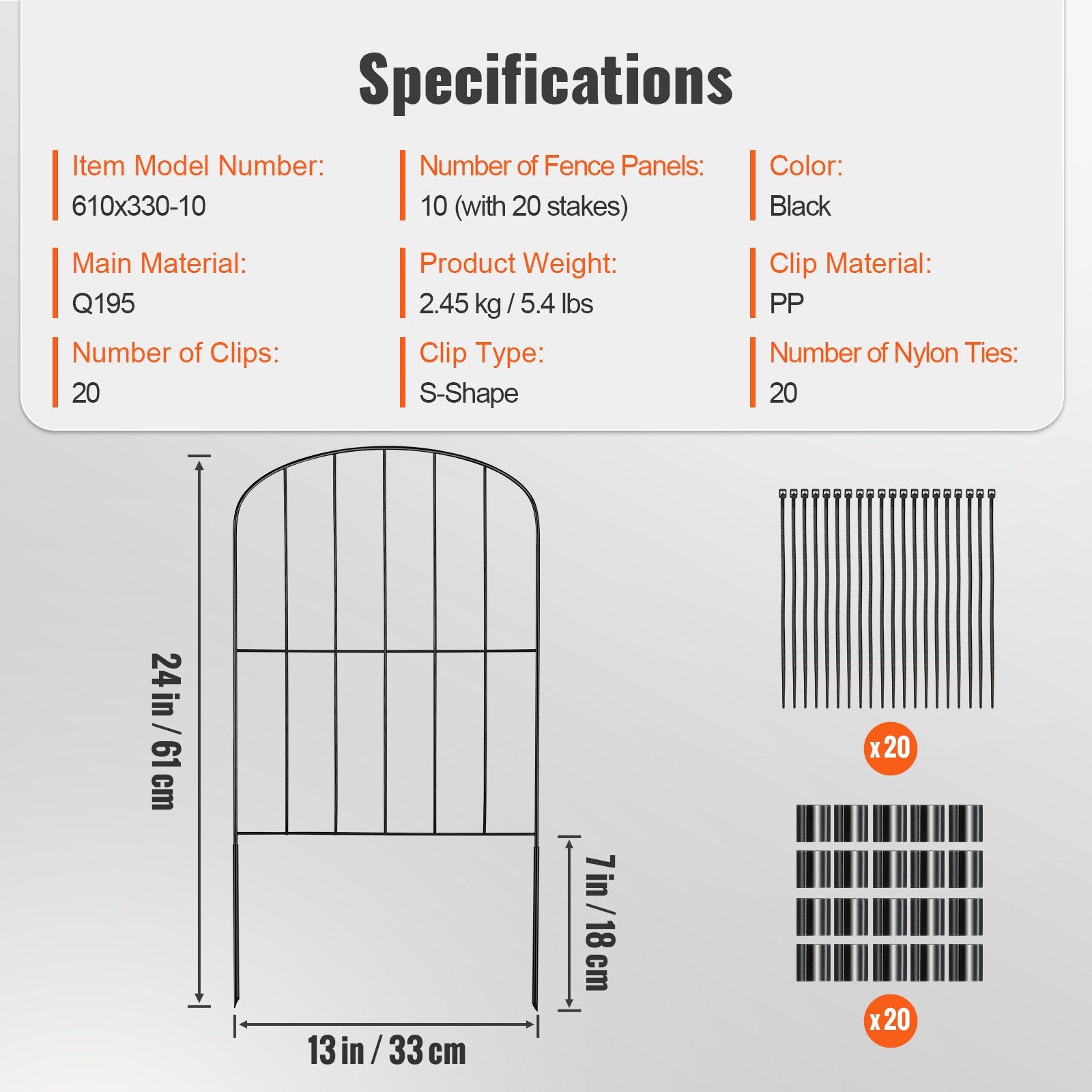 Garden Fence, No Dig Fence 61 x 33 cm Animal Barrier Fence, Underground Decorative Garden Fencing with 5.08 V952-JSWL2413INCHO06VPV0