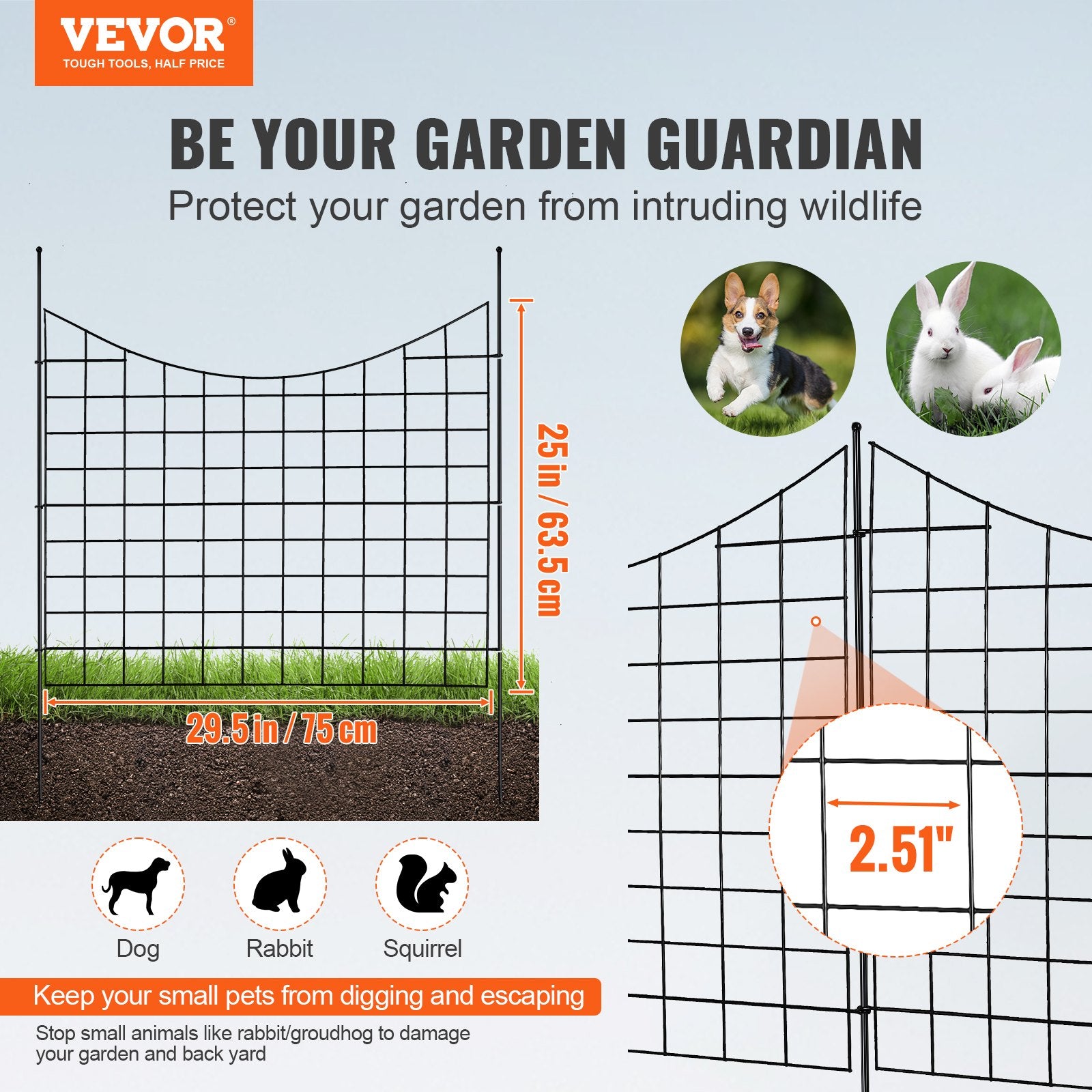 Garden Fence, 75x93 cm Animal Barrier Fence, Underground Decorative Garden Fencing with 6.38 cm Spike V952-JSWL385295INRNI2VV0