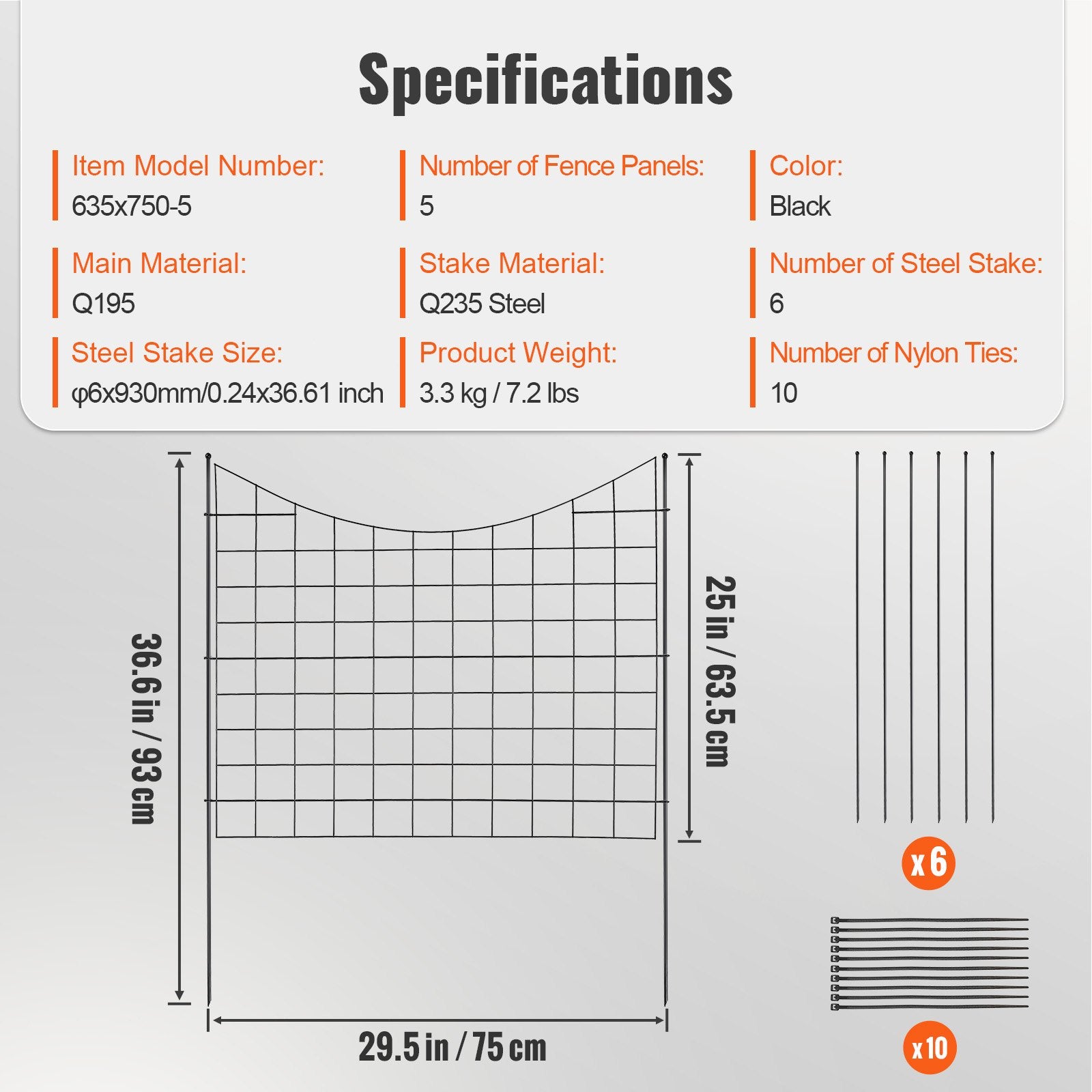 Garden Fence, 75x93 cm Animal Barrier Fence, Underground Decorative Garden Fencing with 6.38 cm Spike V952-JSWL385295INRNI2VV0