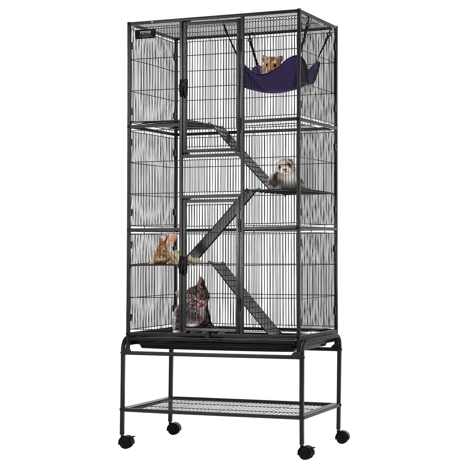 69" Metal Small Animal Cage 4-Tier Rolling Ferret Cage with Tray 3 Ramps V952-JSXDL301869I2SROXV0