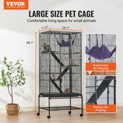 69" Metal Small Animal Cage 4-Tier Rolling Ferret Cage with Tray 3 Ramps V952-JSXDL301869I2SROXV0