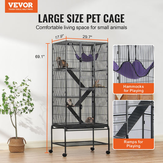 69" Metal Small Animal Cage 4-Tier Rolling Ferret Cage with Tray 3 Ramps V952-JSXDL301869I2SROXV0