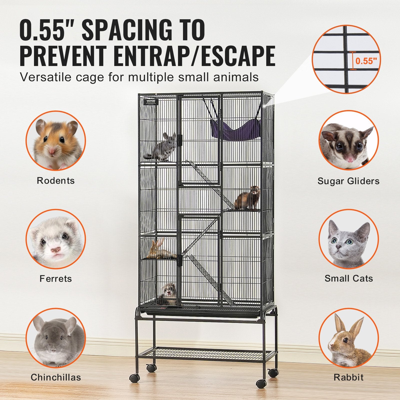 69" Metal Small Animal Cage 4-Tier Rolling Ferret Cage with Tray 3 Ramps V952-JSXDL301869I2SROXV0