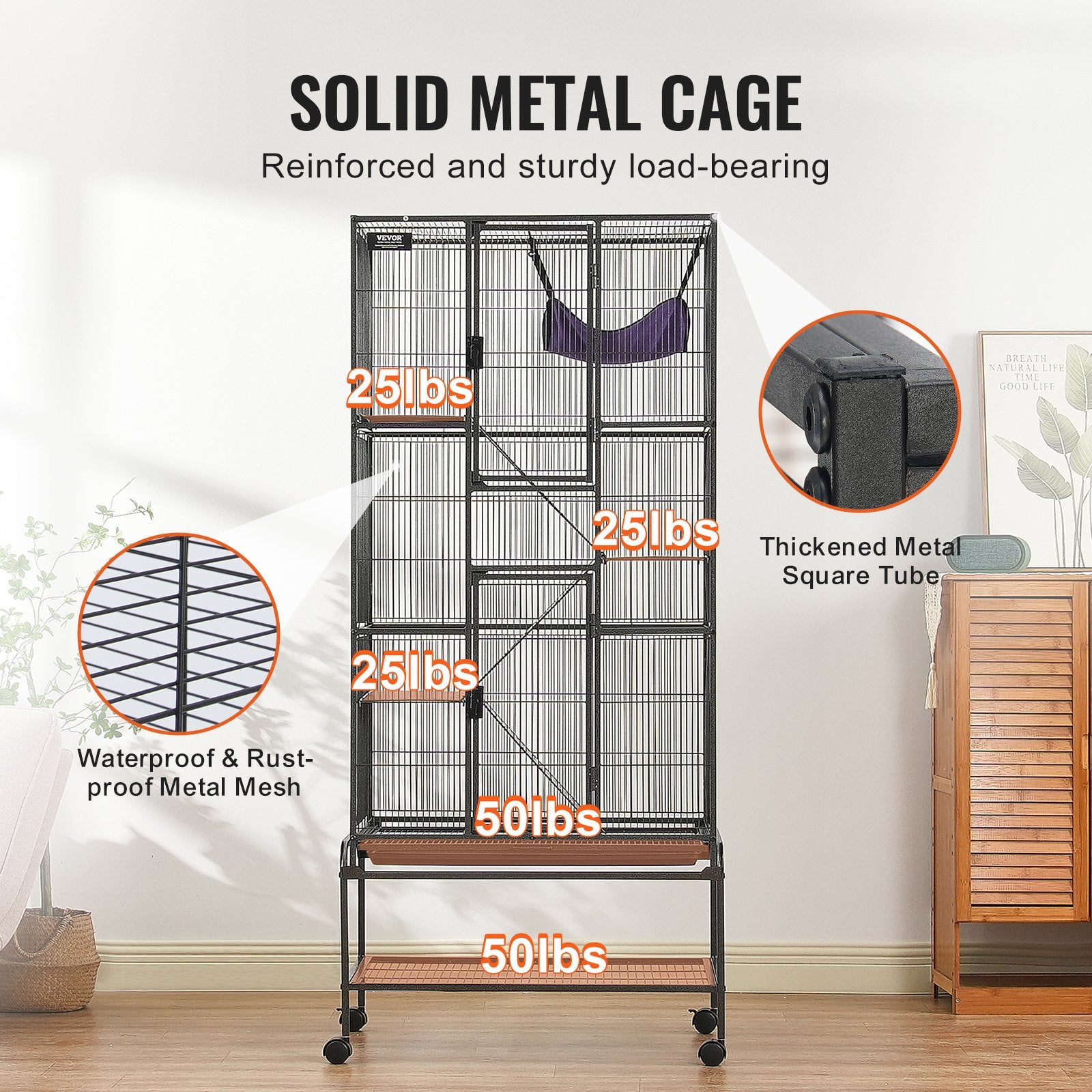 69" Metal Small Animal Cage 4-Tier Rolling Ferret Cage with Tray 3 Ramps V952-JSXDL301869I2SROXV0