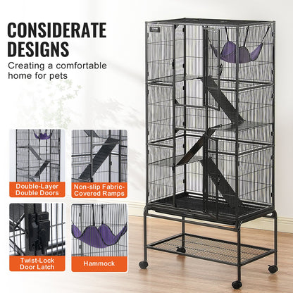 69" Metal Small Animal Cage 4-Tier Rolling Ferret Cage with Tray 3 Ramps V952-JSXDL301869I2SROXV0