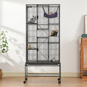 69" Metal Small Animal Cage 4-Tier Rolling Ferret Cage with Tray 3 Ramps V952-JSXDL301869I2SROXV0