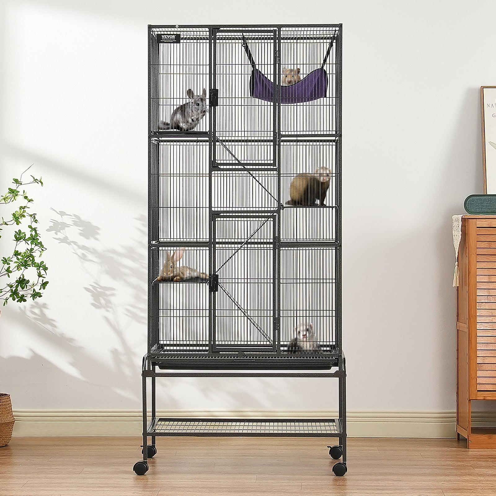 69" Metal Small Animal Cage 4-Tier Rolling Ferret Cage with Tray 3 Ramps V952-JSXDL301869I2SROXV0