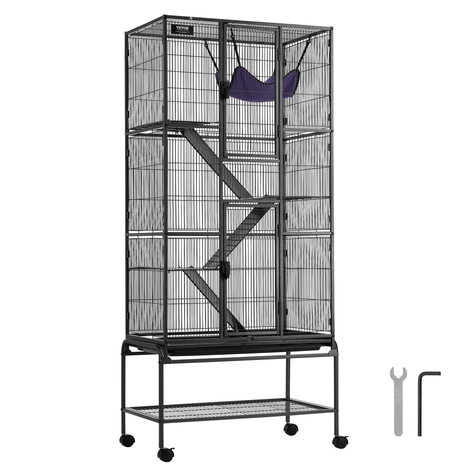 69" Metal Small Animal Cage 4-Tier Rolling Ferret Cage with Tray 3 Ramps V952-JSXDL301869I2SROXV0