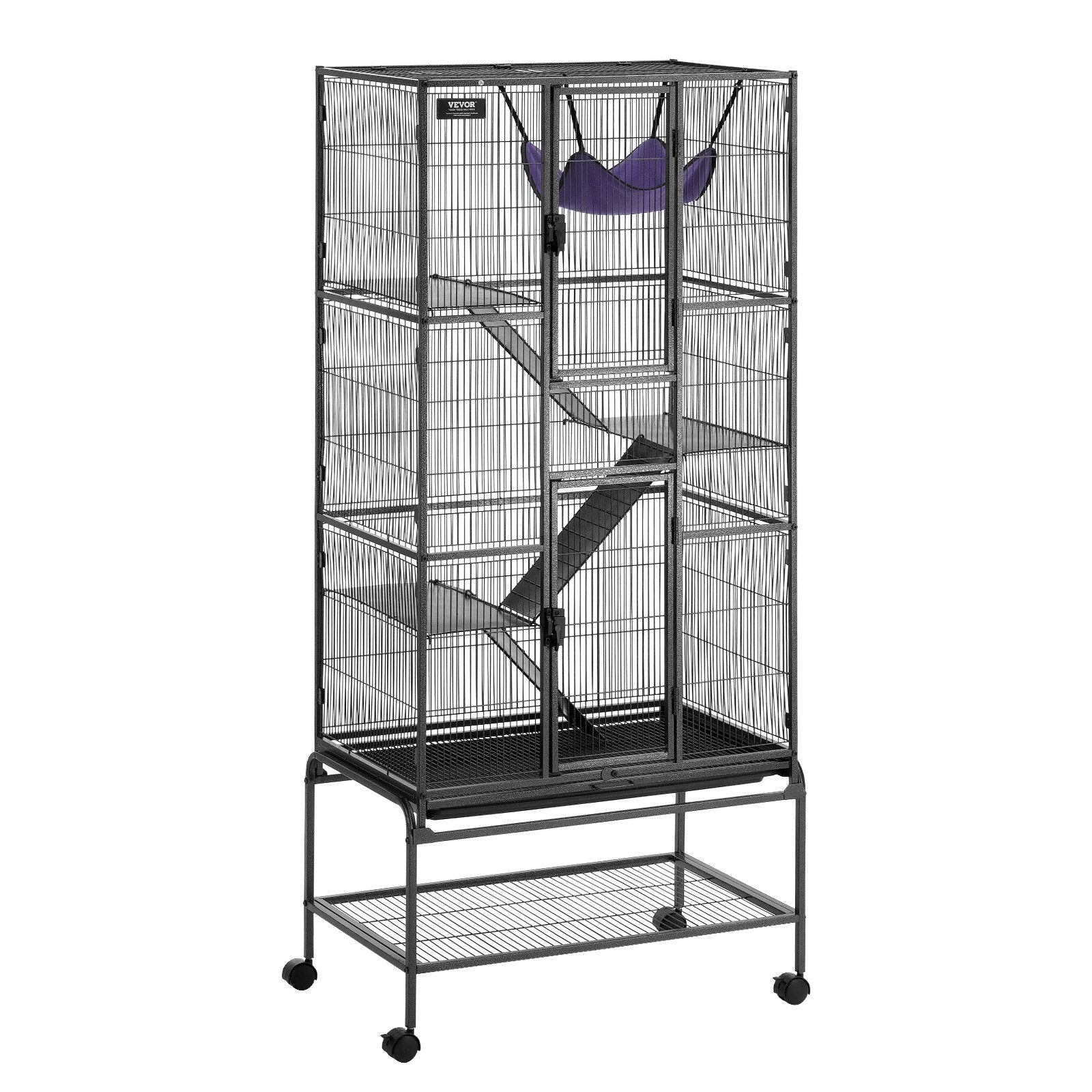 69" Metal Small Animal Cage 4-Tier Rolling Ferret Cage with Tray 3 Ramps V952-JSXDL301869I2SROXV0