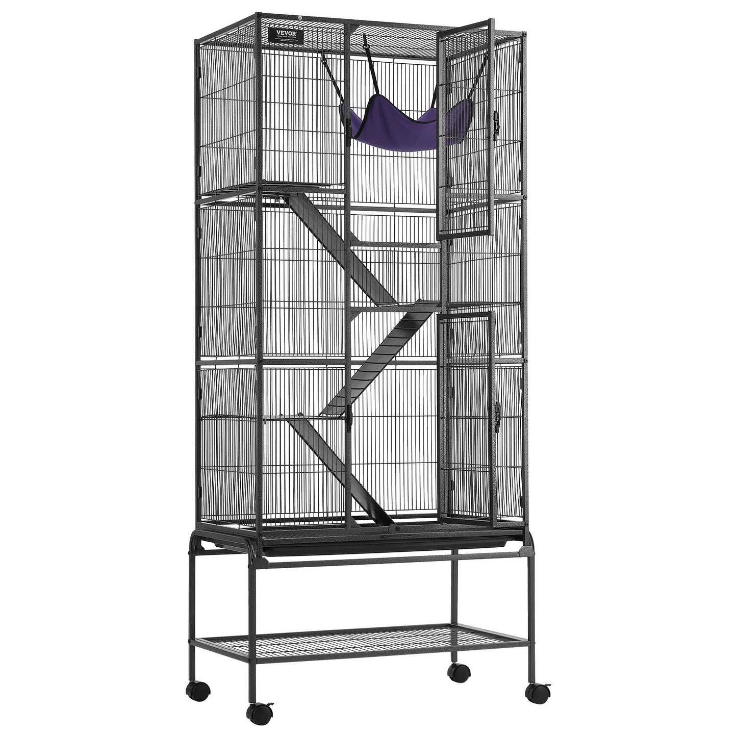 69" Metal Small Animal Cage 4-Tier Rolling Ferret Cage with Tray 3 Ramps V952-JSXDL301869I2SROXV0