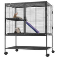 36" Metal Small Animal Cage 2-Tier Rolling Ferret Cage with Tray A Ramp V952-JSXDL322233IWSCUUV0