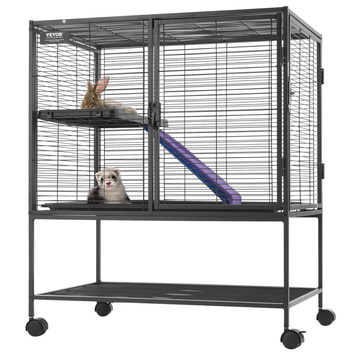 36" Metal Small Animal Cage 2-Tier Rolling Ferret Cage with Tray A Ramp V952-JSXDL322233IWSCUUV0