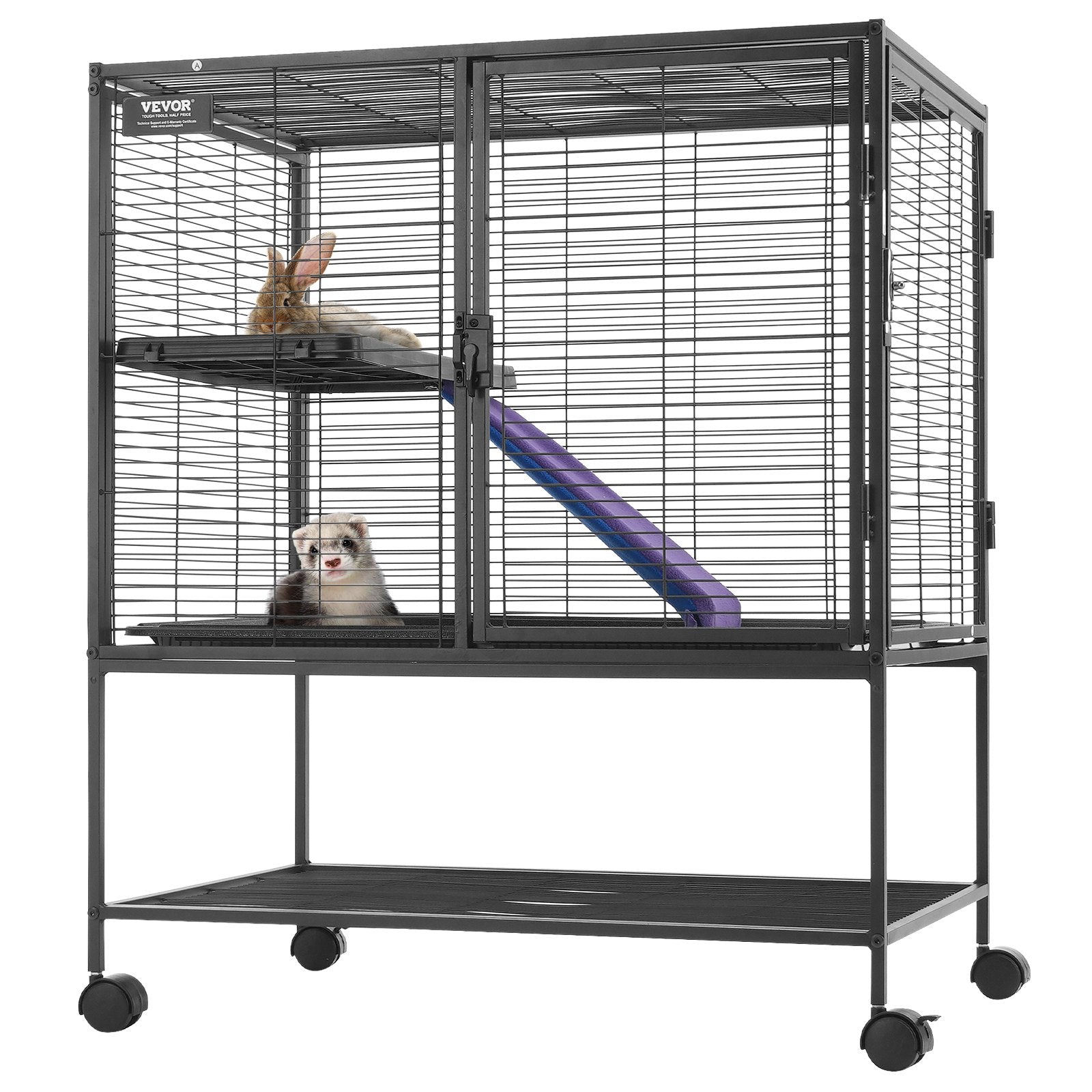 36" Metal Small Animal Cage 2-Tier Rolling Ferret Cage with Tray A Ramp V952-JSXDL322233IWSCUUV0