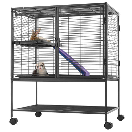 36" Metal Small Animal Cage 2-Tier Rolling Ferret Cage with Tray A Ramp V952-JSXDL322233IWSCUUV0