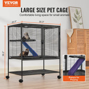 36" Metal Small Animal Cage 2-Tier Rolling Ferret Cage with Tray A Ramp V952-JSXDL322233IWSCUUV0