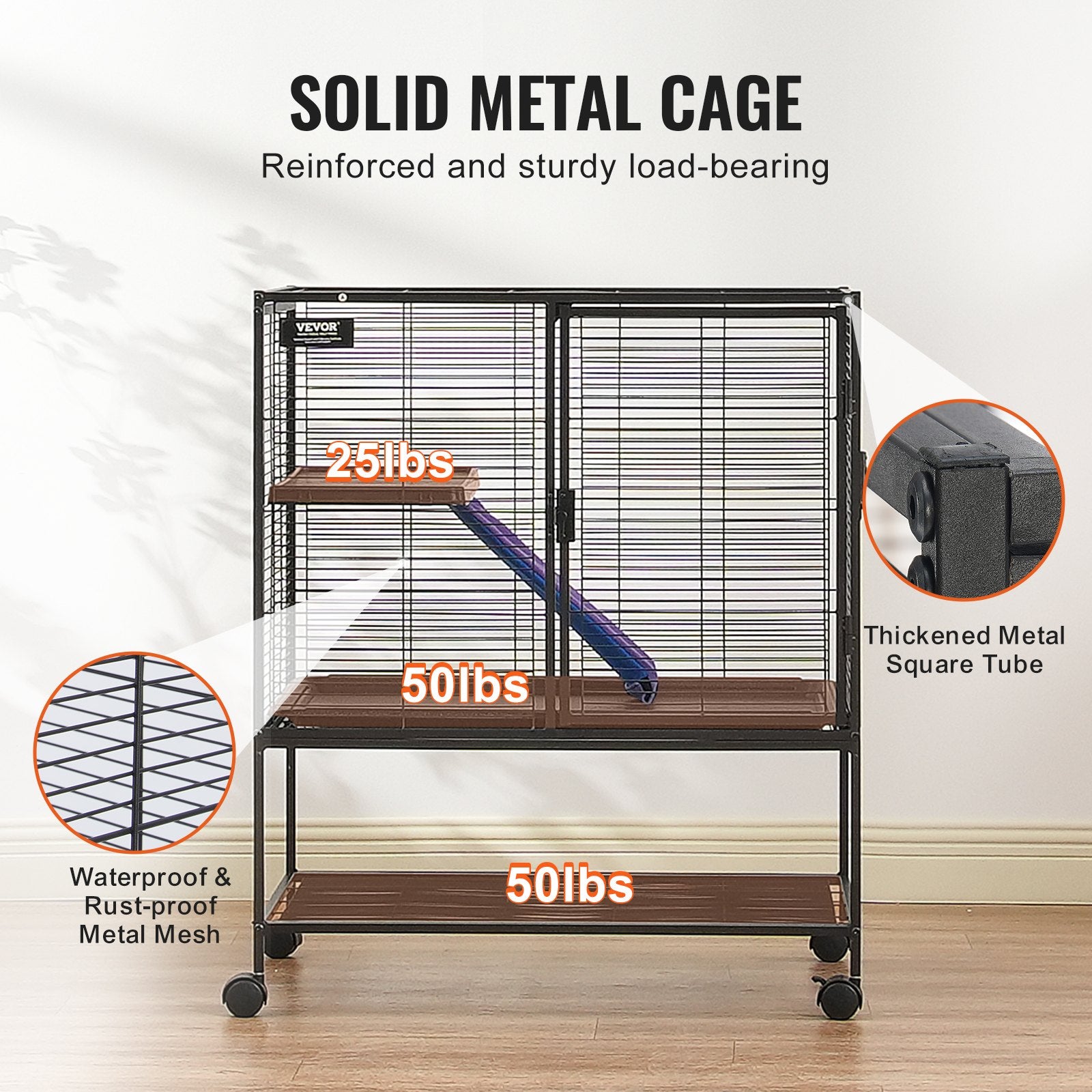 36" Metal Small Animal Cage 2-Tier Rolling Ferret Cage with Tray A Ramp V952-JSXDL322233IWSCUUV0