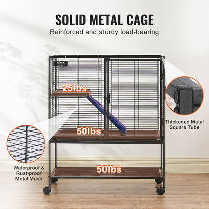 36" Metal Small Animal Cage 2-Tier Rolling Ferret Cage with Tray A Ramp V952-JSXDL322233IWSCUUV0