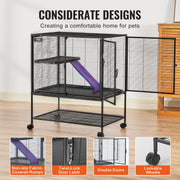 36" Metal Small Animal Cage 2-Tier Rolling Ferret Cage with Tray A Ramp V952-JSXDL322233IWSCUUV0