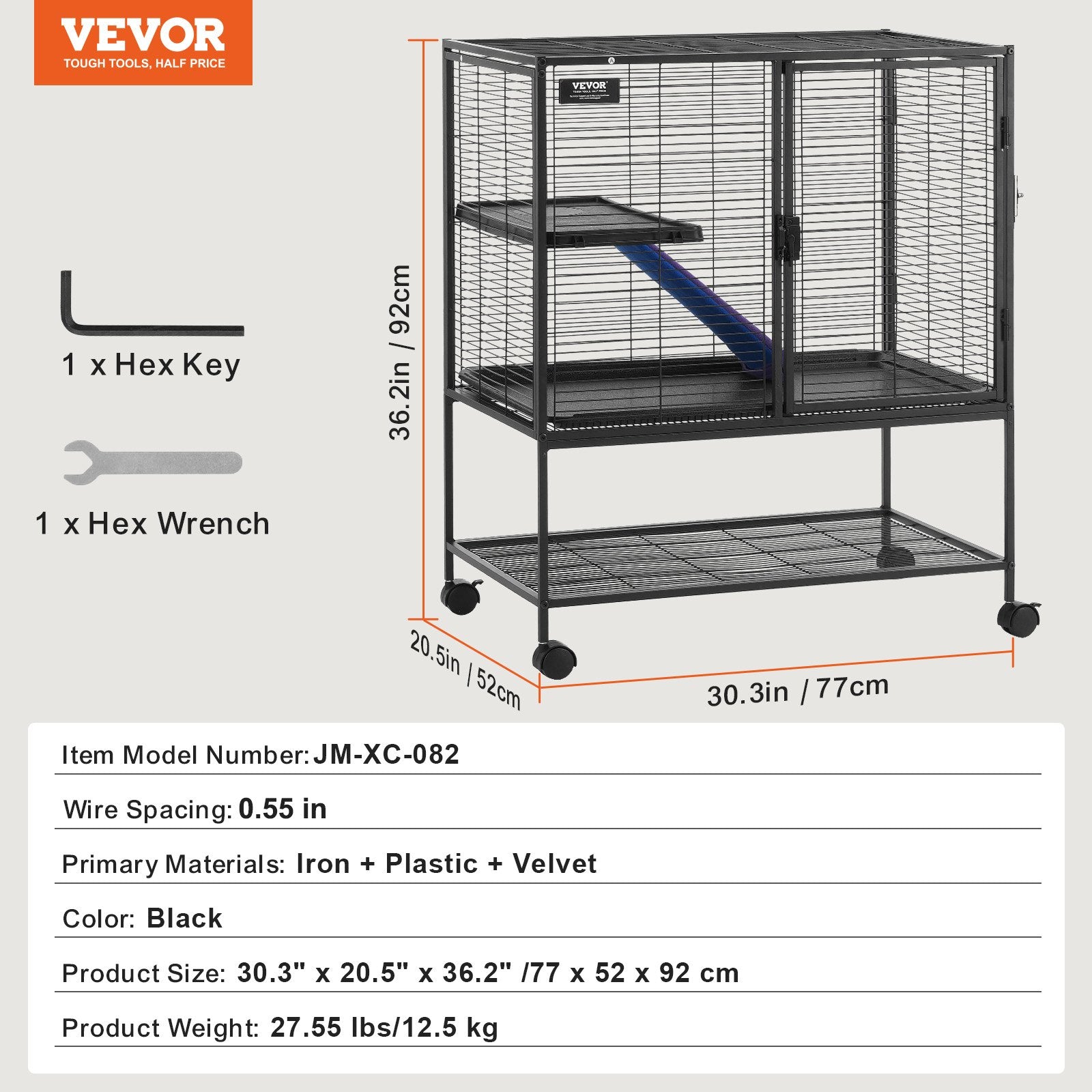 36" Metal Small Animal Cage 2-Tier Rolling Ferret Cage with Tray A Ramp V952-JSXDL322233IWSCUUV0