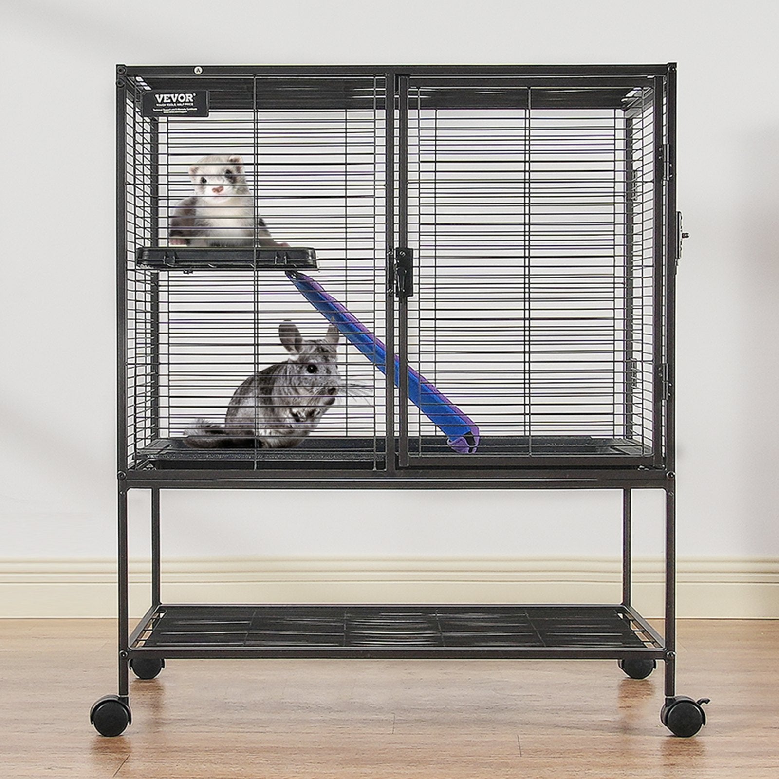 36" Metal Small Animal Cage 2-Tier Rolling Ferret Cage with Tray A Ramp V952-JSXDL322233IWSCUUV0