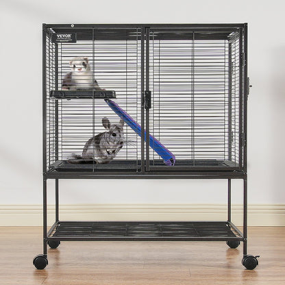 36" Metal Small Animal Cage 2-Tier Rolling Ferret Cage with Tray A Ramp V952-JSXDL322233IWSCUUV0