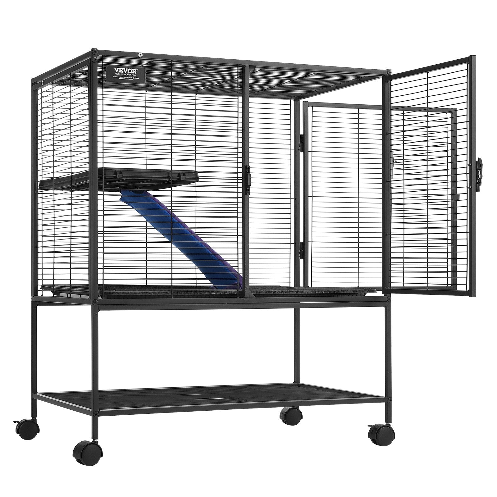 36" Metal Small Animal Cage 2-Tier Rolling Ferret Cage with Tray A Ramp V952-JSXDL322233IWSCUUV0