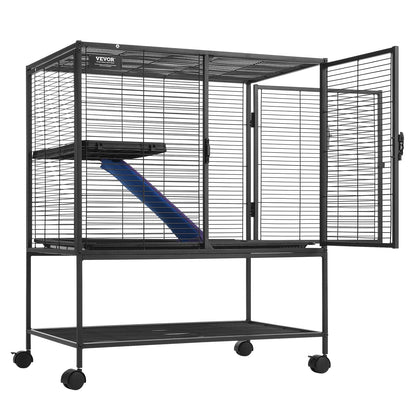 36" Metal Small Animal Cage 2-Tier Rolling Ferret Cage with Tray A Ramp V952-JSXDL322233IWSCUUV0