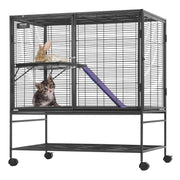 39" Metal Small Animal Cage 2-Tier Rolling Ferret Cage with Tray A Ramp V952-JSXDL362439IF6COGV0