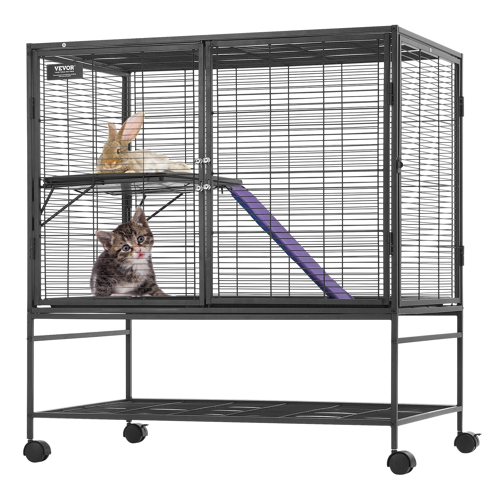 39" Metal Small Animal Cage 2-Tier Rolling Ferret Cage with Tray A Ramp V952-JSXDL362439IF6COGV0