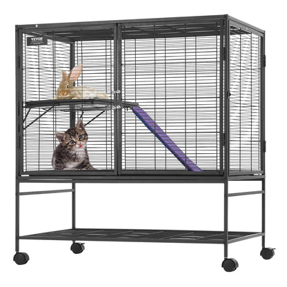 39" Metal Small Animal Cage 2-Tier Rolling Ferret Cage with Tray A Ramp V952-JSXDL362439IF6COGV0