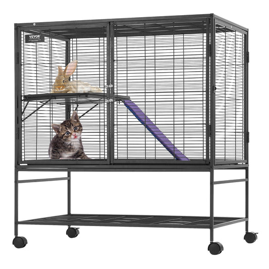 39" Metal Small Animal Cage 2-Tier Rolling Ferret Cage with Tray A Ramp V952-JSXDL362439IF6COGV0