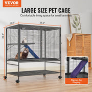 39" Metal Small Animal Cage 2-Tier Rolling Ferret Cage with Tray A Ramp V952-JSXDL362439IF6COGV0