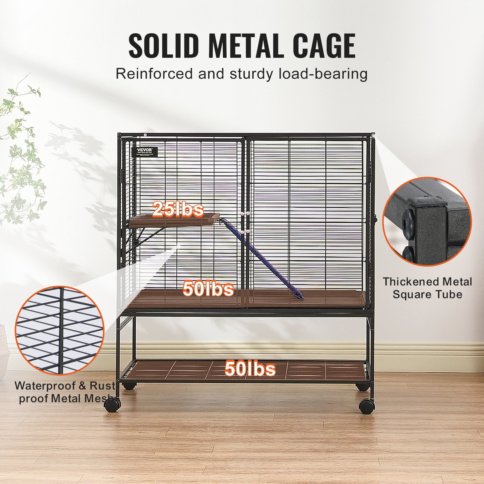 39" Metal Small Animal Cage 2-Tier Rolling Ferret Cage with Tray A Ramp V952-JSXDL362439IF6COGV0
