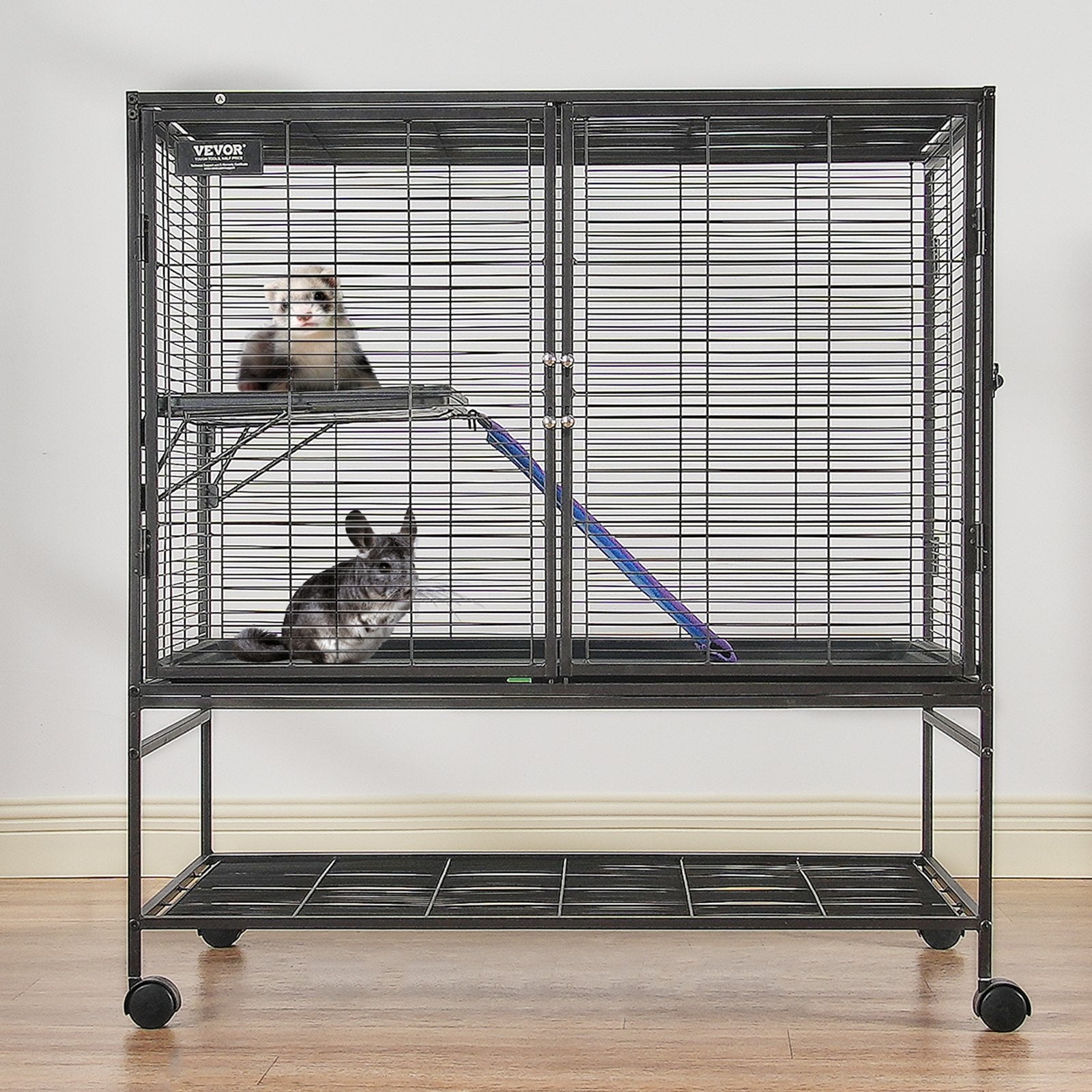 39" Metal Small Animal Cage 2-Tier Rolling Ferret Cage with Tray A Ramp V952-JSXDL362439IF6COGV0