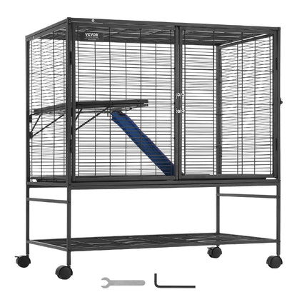 39" Metal Small Animal Cage 2-Tier Rolling Ferret Cage with Tray A Ramp V952-JSXDL362439IF6COGV0