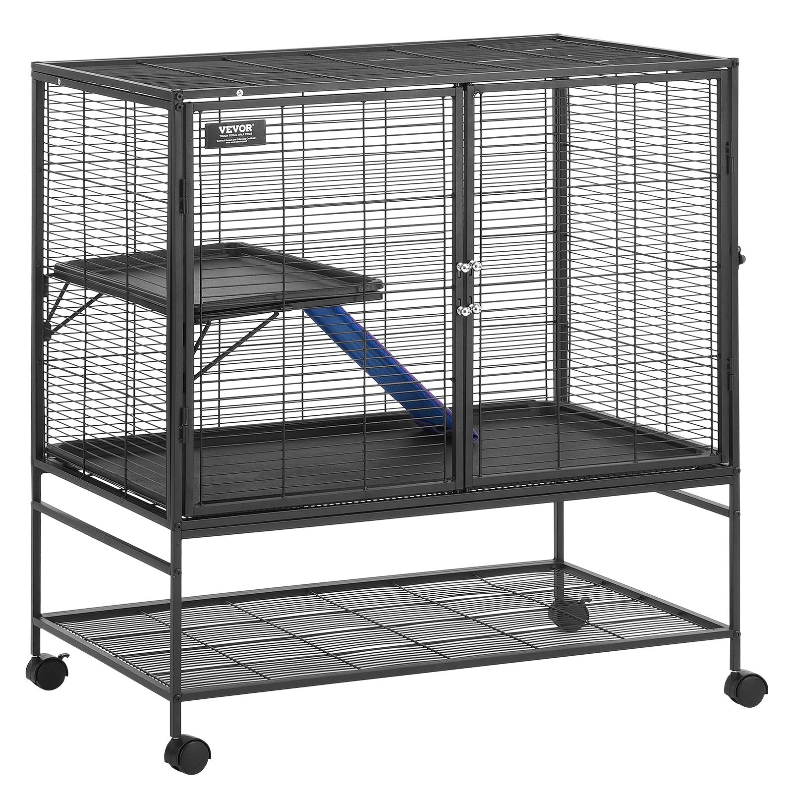 39" Metal Small Animal Cage 2-Tier Rolling Ferret Cage with Tray A Ramp V952-JSXDL362439IF6COGV0